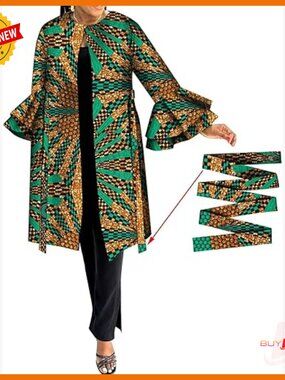 Handmade Cotton Trench Coat with Detachable Belt, Long Sleeve, Two Pockets